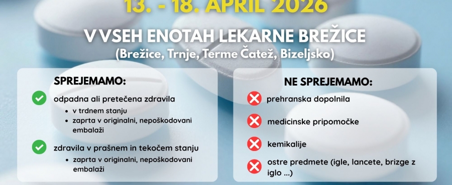 zbiranje odpadnih zdravil od: 13-18.4. v Lekarni Brežice